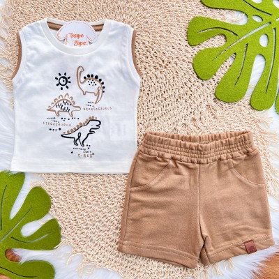 Conj. Regata Stegosaurus e Bermuda em Moletinho - Areia